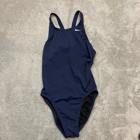 Nike Hydrastrong One Piece Swimsuit Women Size 6/32 Navy Blue Racerback Athletic - Picture 1 of 10